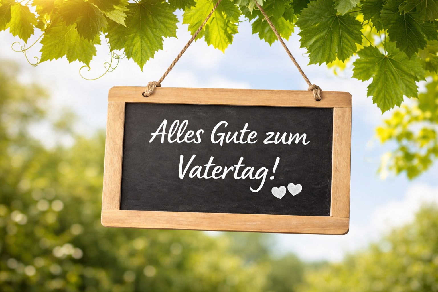 Alles Gute zum Vatertag – Schild auf Baum Gastgarten