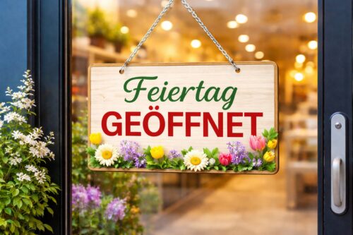 Feiertag geöffnet Schild HInweis
