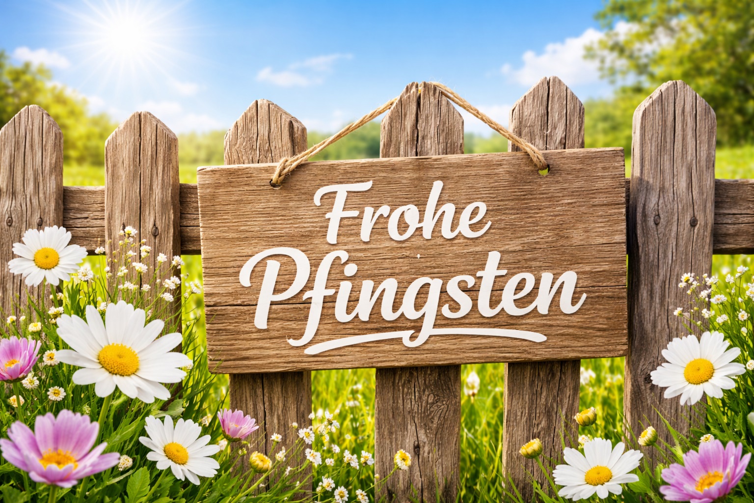Frohe Pfingsten Bilder Holzzaun mit Schild
