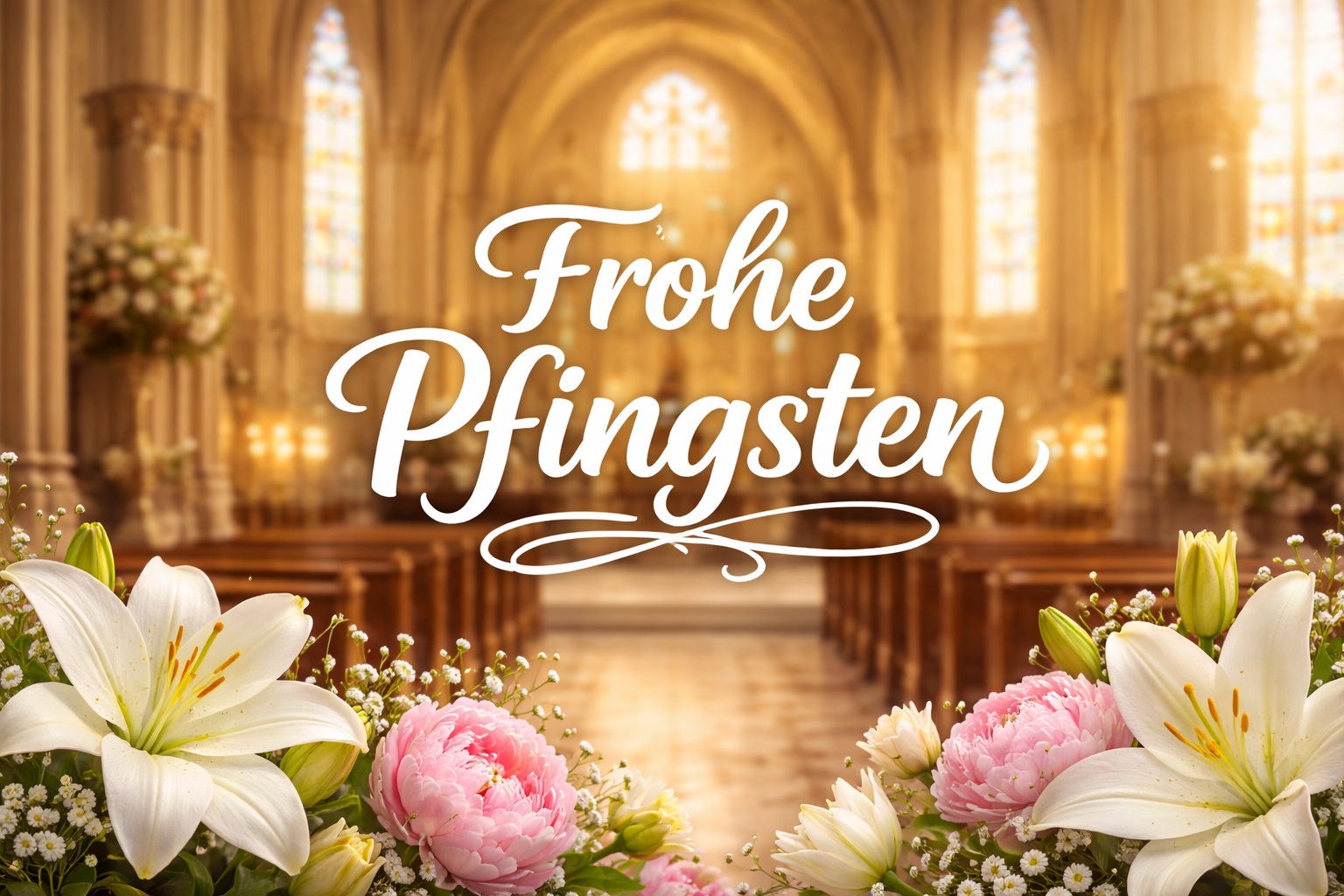 Frohe Pfingsten Bilder Kirche mit Blumenschmuck