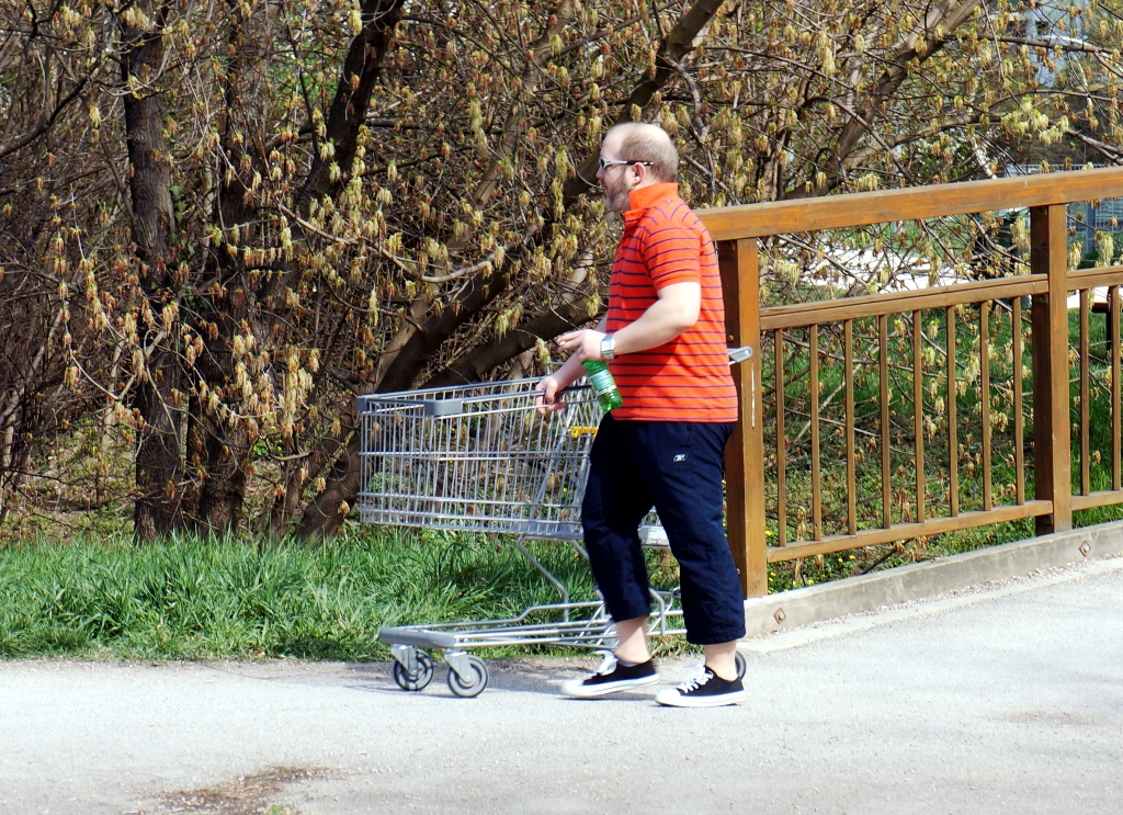 Mann mit Einkaufswagen