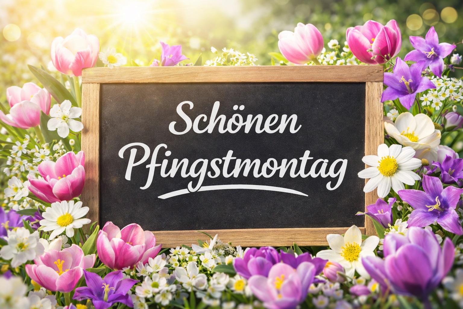 Schönen Pfingsmontag Bilder Tafel mit Blumen